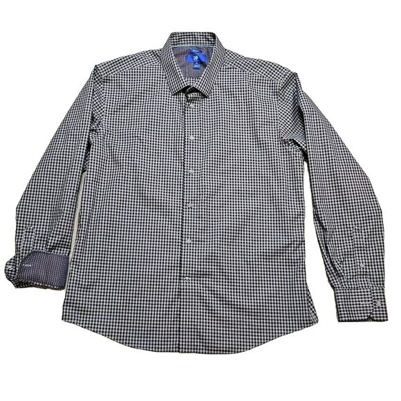 XL EGARA Men’s No-Iron Long Sleeve w/Flip Cuff Button Down Shirt Grey Check - Picture 1 of 12